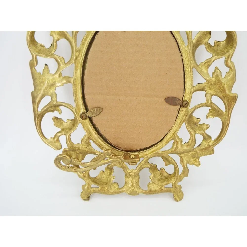 Pair of Vintage Valleau USA Ornate Brass Photo Frames with Stands